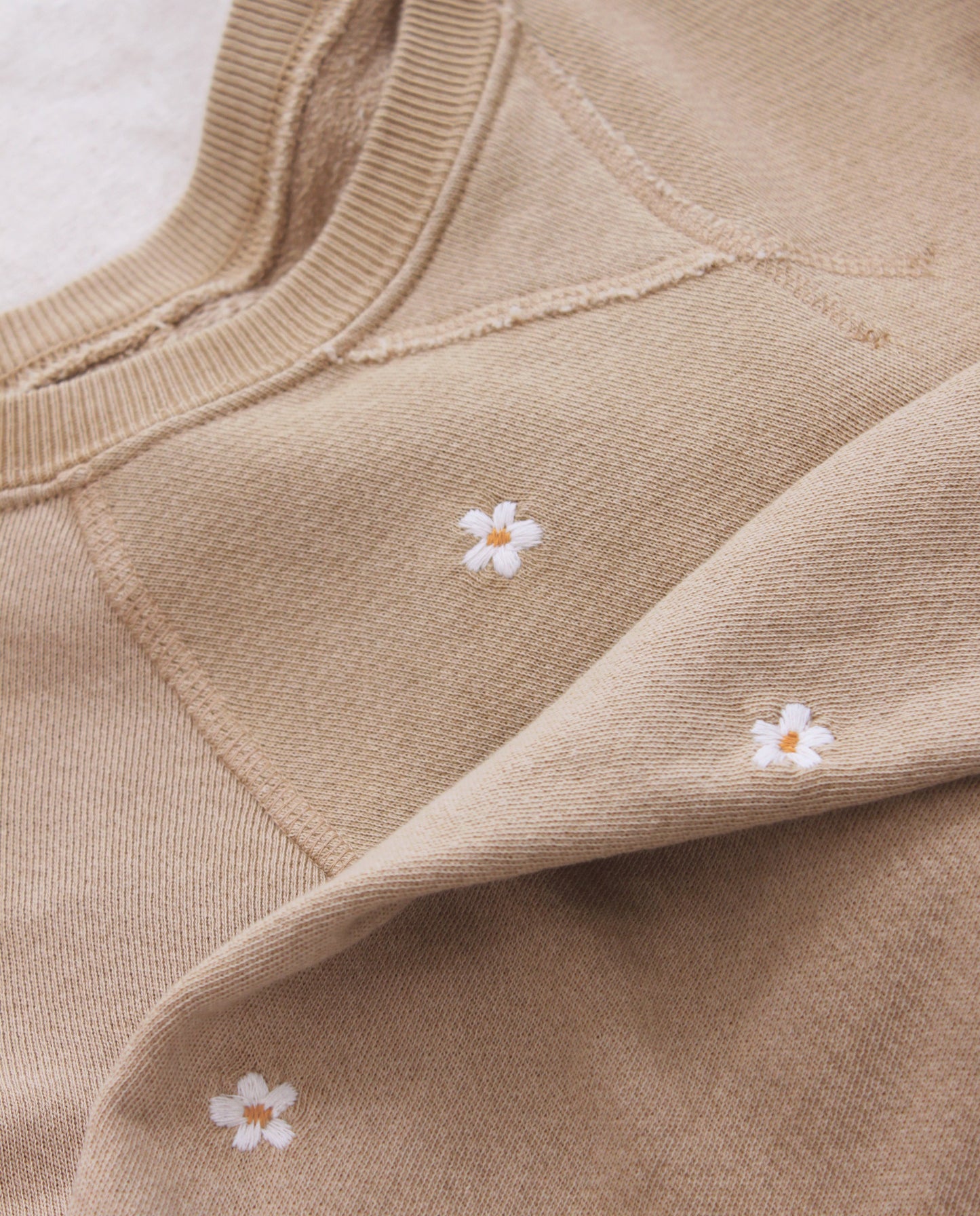 The Stadium Sweatpant. Embroidered -- Khaki with Daisy Embroidery