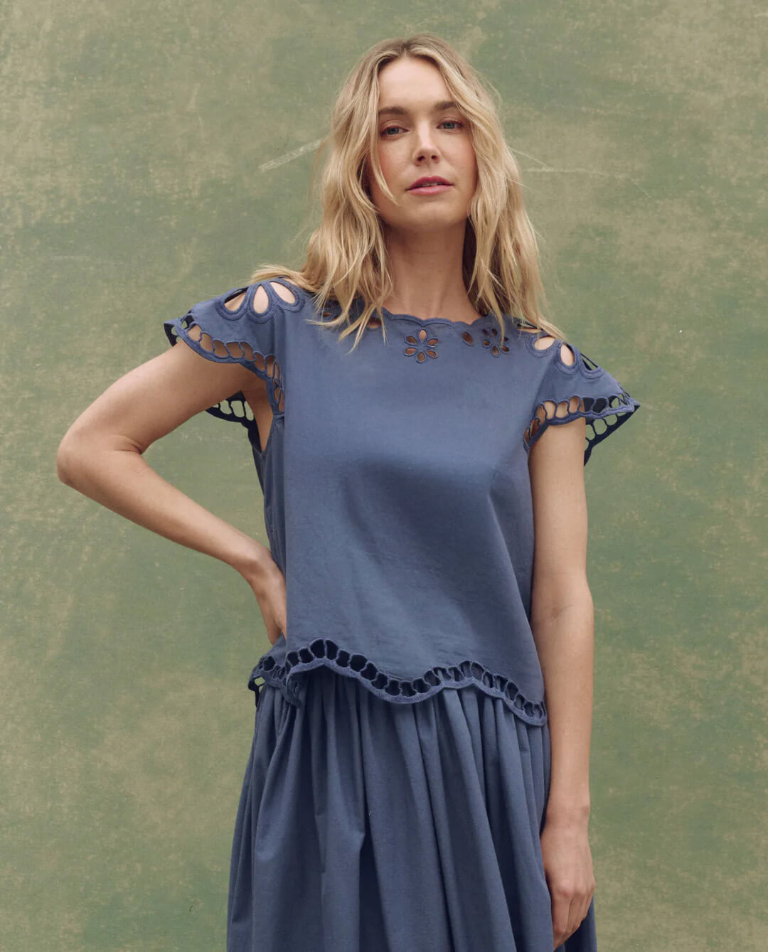 The Super Bloom Eyelet Top. -- Vintage Blue