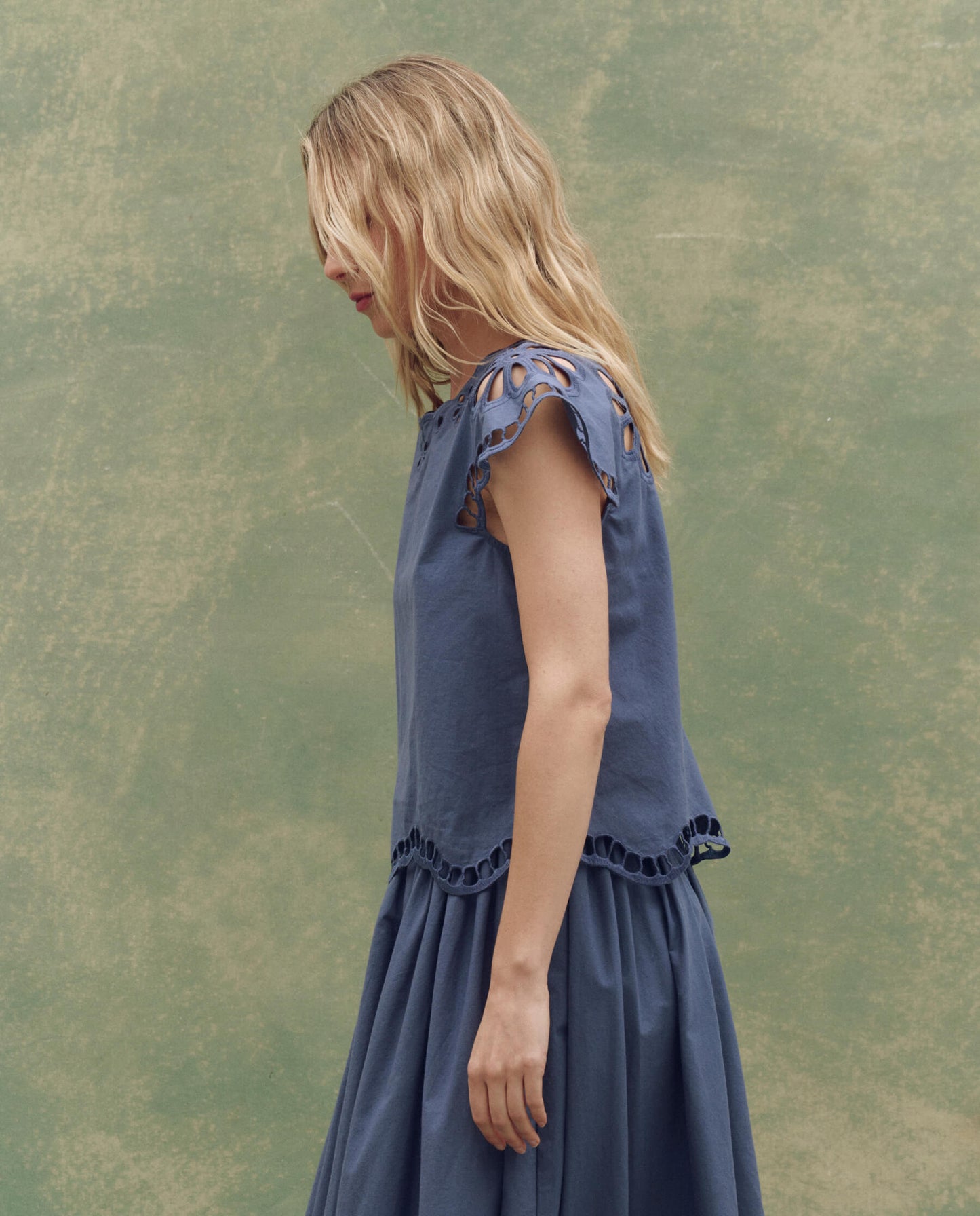 The Super Bloom Eyelet Top. -- Vintage Blue