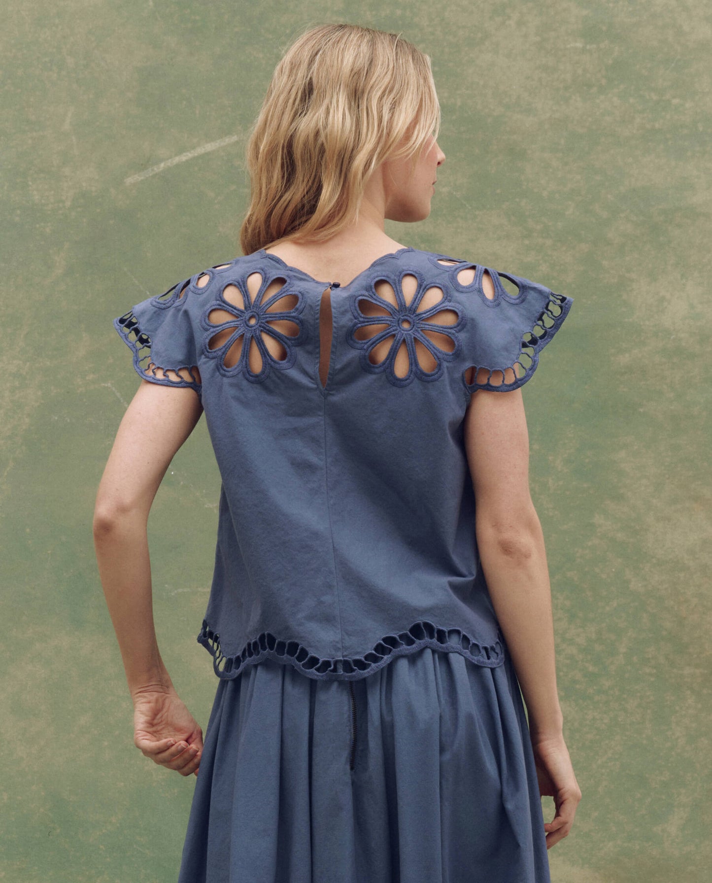 The Super Bloom Eyelet Top. -- Vintage Blue