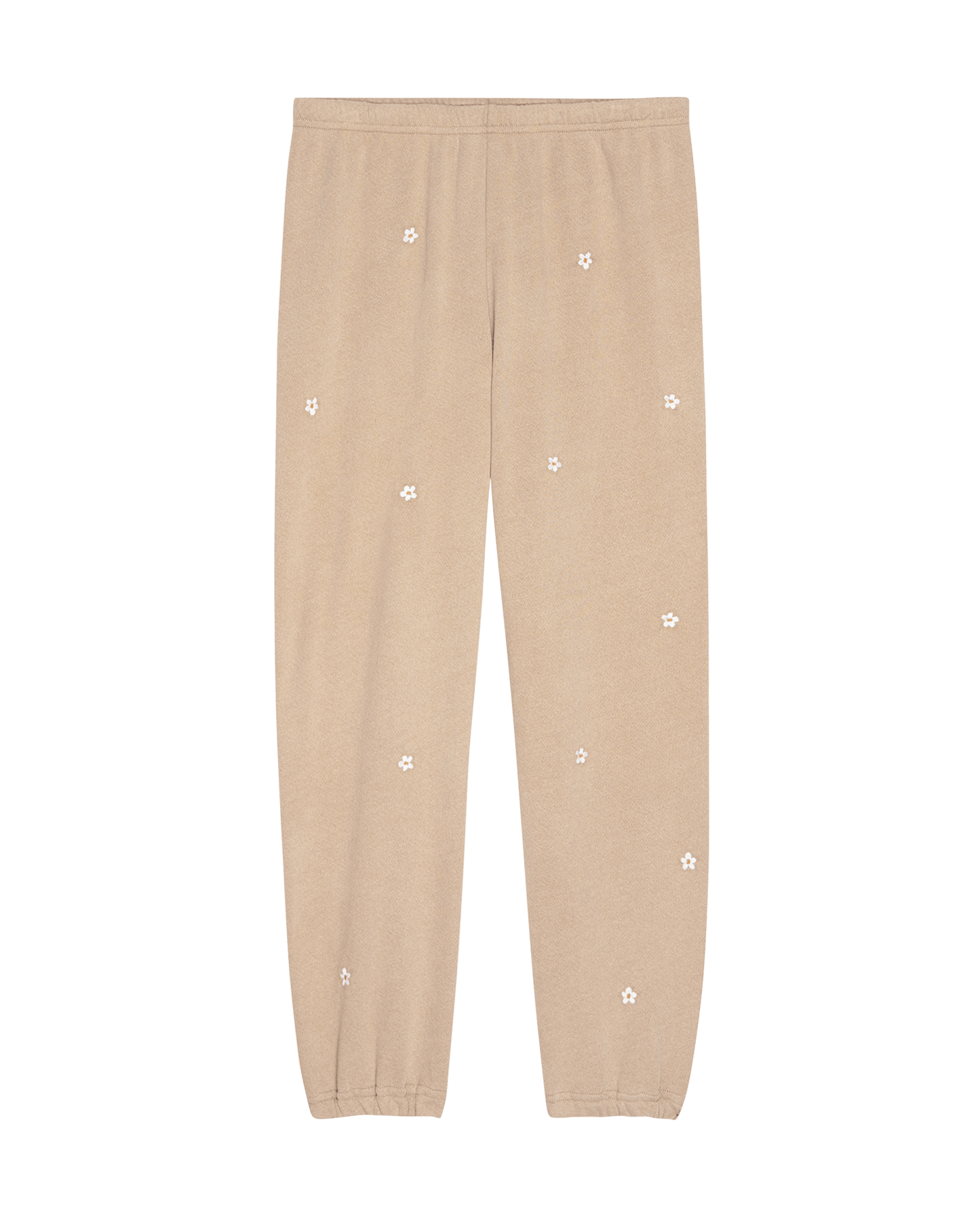 The Stadium Sweatpant. Embroidered -- Khaki with Daisy Embroidery
