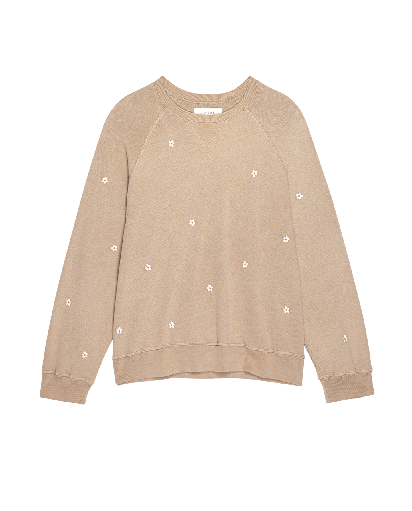 The Slouch Sweatshirt. Embroidered -- Khaki with Daisy Embroidery