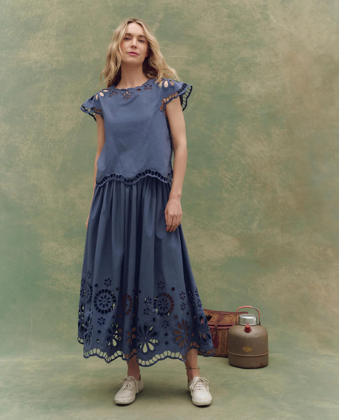 The Super Bloom Eyelet Top. -- Vintage Blue