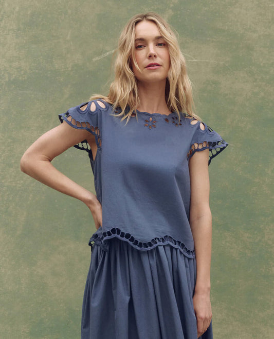 The Super Bloom Eyelet Top. -- Vintage Blue