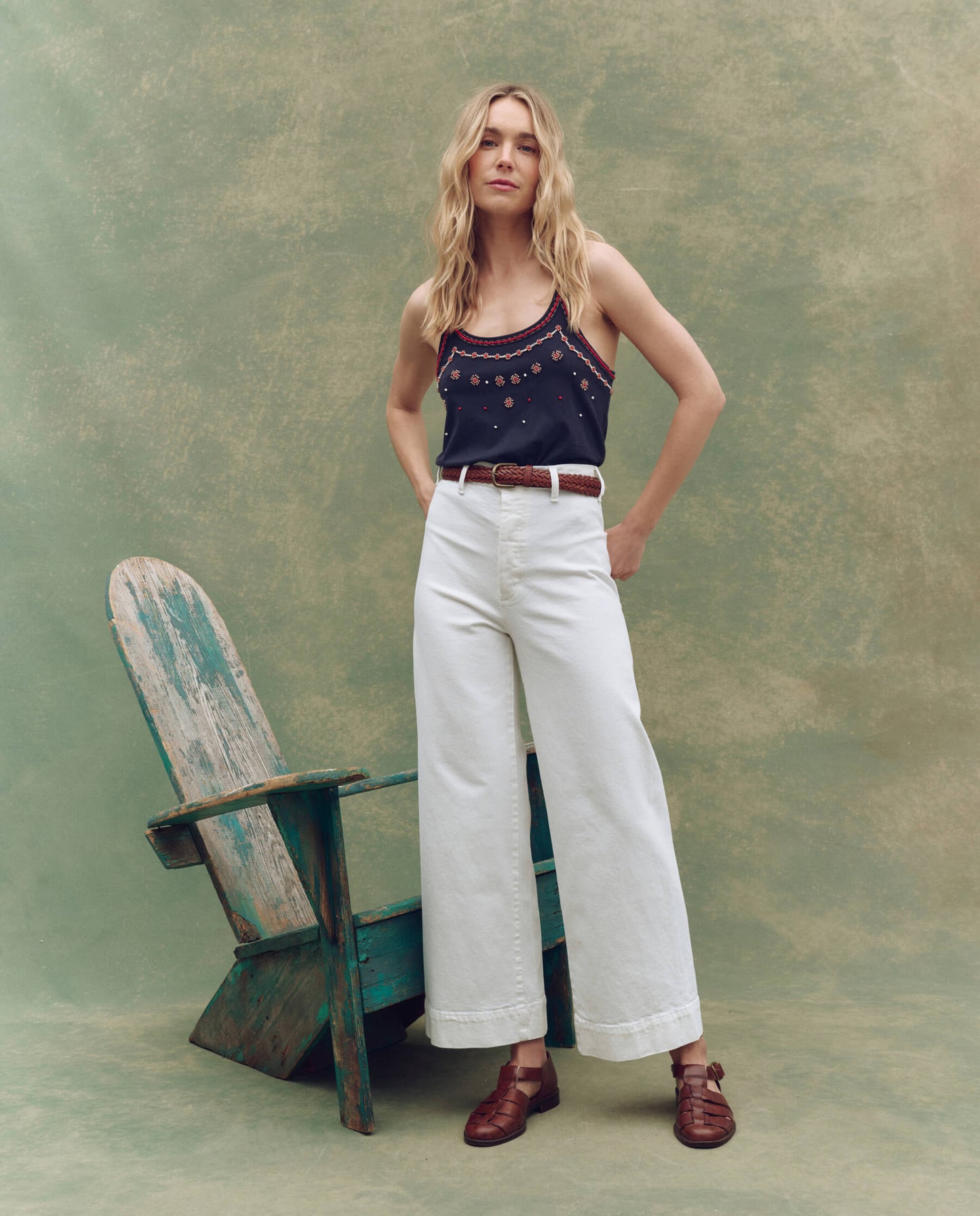 The Beaded Slim Tank. -- Navy
