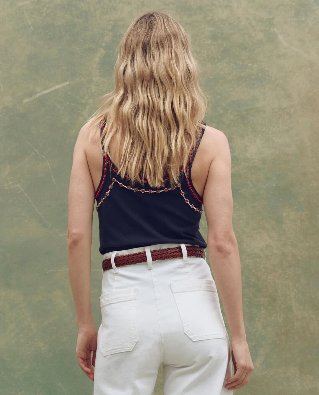 The Beaded Slim Tank. -- Navy