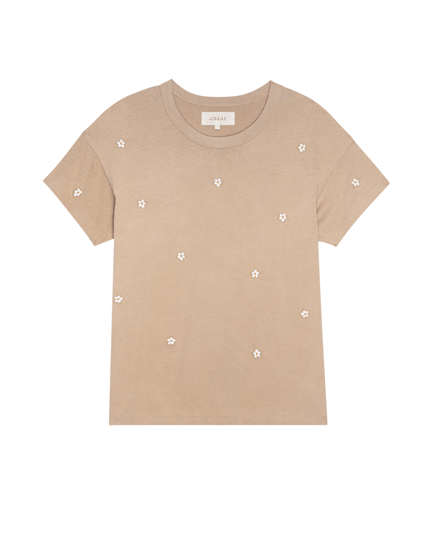 The Boxy Crew. Embroidered -- Khaki with Daisy Embroidery